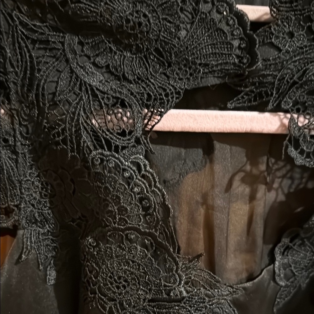 NWT Karen Millen Black Satin Dress with Lace Black Ties Cocktail Wedding Guest - Picture 5 of 13